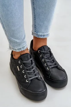 Damskie Big Star Shoes Trampki Damskie Na Platformie Ocieplane Big Star OO274A465 Czarne