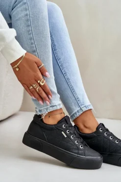 Damskie Big Star Shoes Trampki Damskie Na Platformie Ocieplane Big Star OO274A465 Czarne