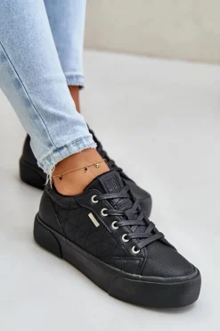 Damskie Big Star Shoes Trampki Damskie Na Platformie Ocieplane Big Star OO274A465 Czarne