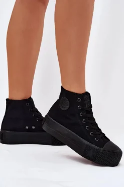 Big Star Shoes Trampki Damskie Big Star|Trampki Damskie Wysokie*Trampki Damskie Na Platformie Big Star RR274742 Czarne Czarny