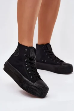 Big Star Shoes Trampki Damskie Big Star|Trampki Damskie Wysokie*Trampki Damskie Na Platformie Big Star RR274742 Czarne Czarny