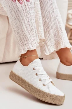 Damskie Boto Trampki Damskie Na Platformie Z Plecionką Białe Princa