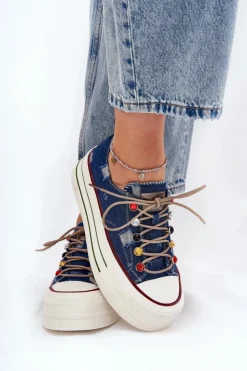 Damskie GOE Trampki Damskie Na Platformie RR2N4103 Granatowe