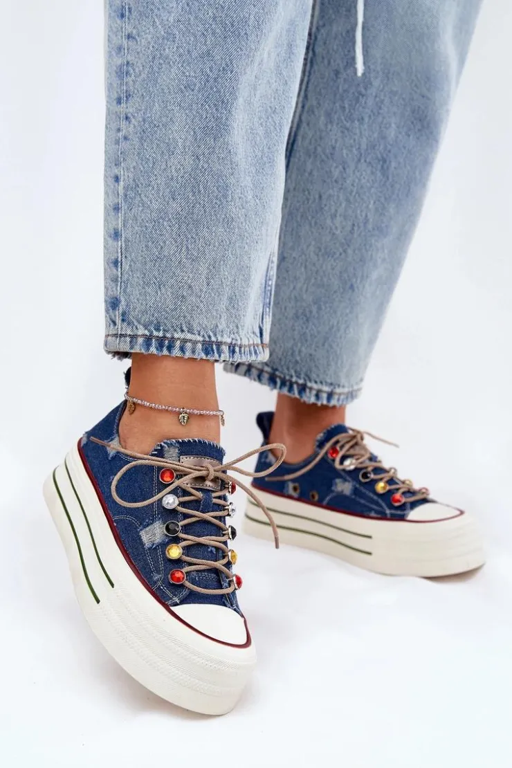 Damskie GOE Trampki Damskie Na Platformie RR2N4103 Granatowe