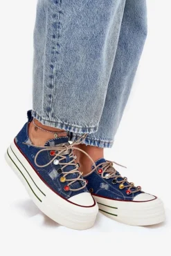 Damskie GOE Trampki Damskie Na Platformie RR2N4103 Granatowe