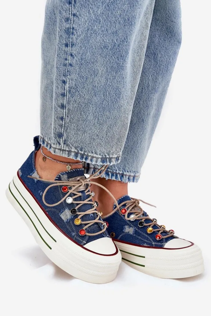 Damskie GOE Trampki Damskie Na Platformie RR2N4103 Granatowe