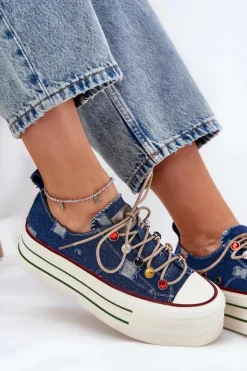 Damskie GOE Trampki Damskie Na Platformie RR2N4103 Granatowe