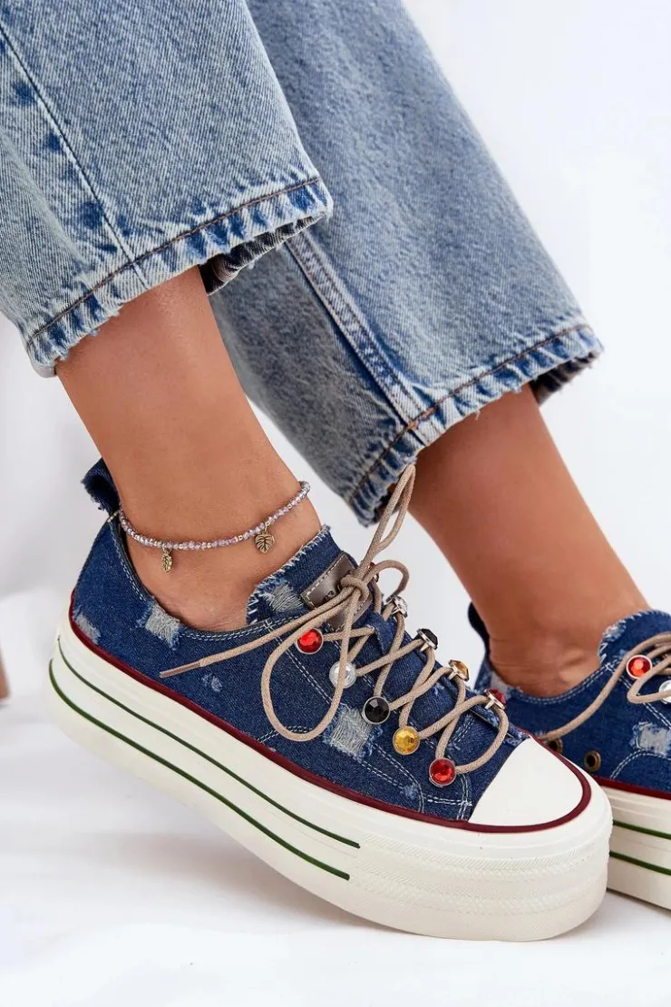 Damskie GOE Trampki Damskie Na Platformie RR2N4103 Granatowe