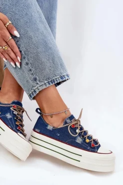 Damskie GOE Trampki Damskie Na Platformie RR2N4103 Granatowe