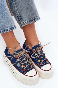 Damskie GOE Trampki Damskie Na Platformie RR2N4103 Granatowe