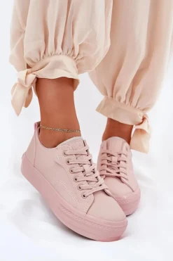 Outlet Big Star Shoes Trampki Damskie Na Platformie Z Eko Skóry Big Star RR274A294 Różowe Różowy