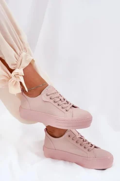 Outlet Big Star Shoes Trampki Damskie Na Platformie Z Eko Skóry Big Star RR274A294 Różowe Różowy