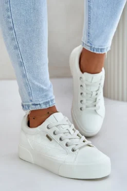 Big Star Shoes Trampki Damskie Big Star|Trampki Damskie Niskie*Trampki Damskie Na Platformie Ocieplane Big Star OO274A464 Białe Biały