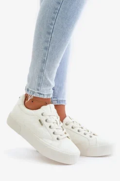 Big Star Shoes Trampki Damskie Big Star|Trampki Damskie Niskie*Trampki Damskie Na Platformie Ocieplane Big Star OO274A464 Białe Biały