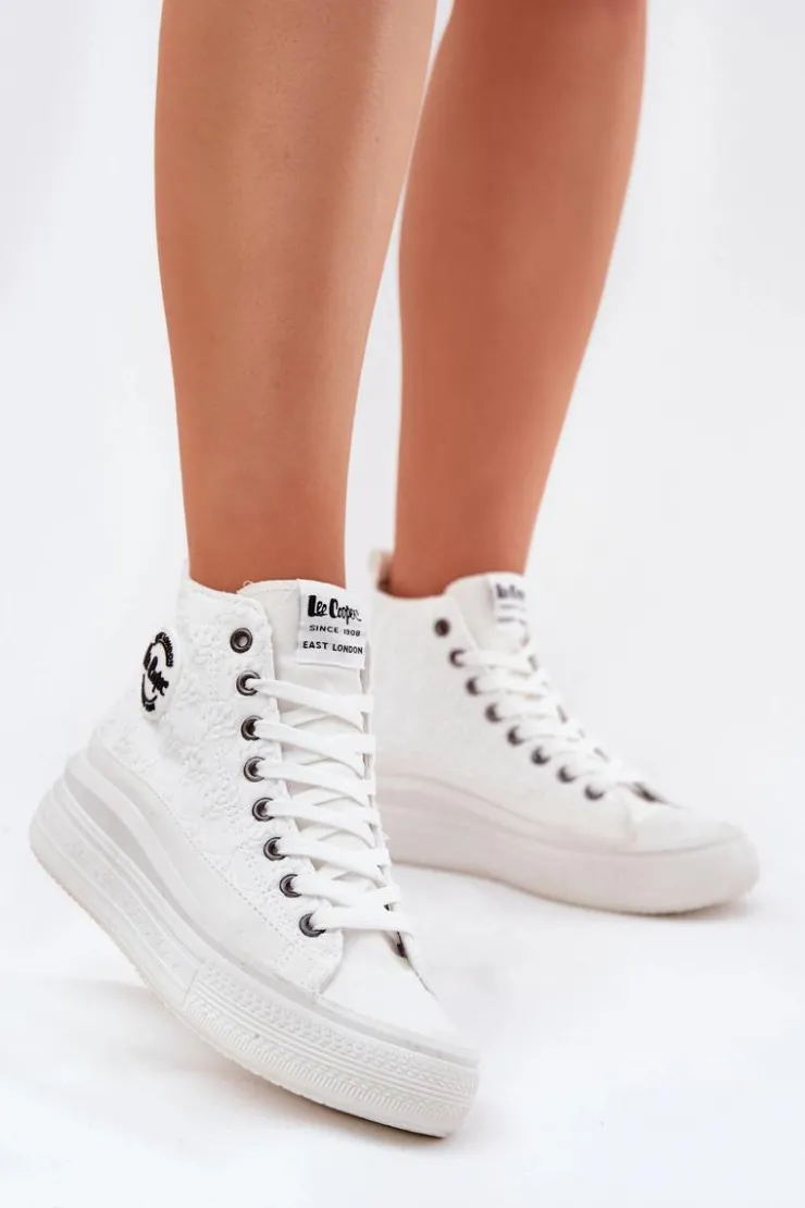 Lee Cooper Trampki Damskie Wysokie*Trampki Damskie Na Platformie LCW-25-44-3209L Biale