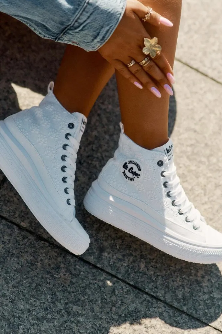 Lee Cooper Trampki Damskie Wysokie*Trampki Damskie Na Platformie LCW-25-44-3209L Biale