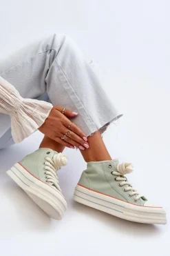 Boto Trampki Damskie Wysokie*Trampki Damskie Na Platformie Miętowe Aineri