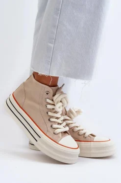 Damskie Boto Trampki Damskie Na Platformie Beżowe Aineri