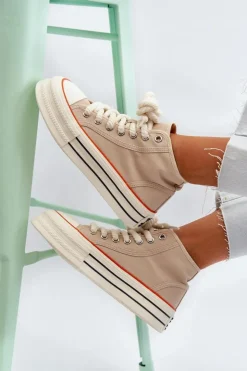 Damskie Boto Trampki Damskie Na Platformie Beżowe Aineri