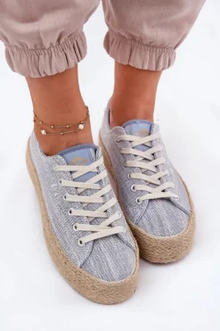 Lee Cooper Trampki Damskie Niskie*Trampki Damskie Na Platformie Z Plecionką LCW-25-02-3283 e Niebieski
