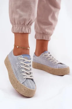 Lee Cooper Trampki Damskie Niskie*Trampki Damskie Na Platformie Z Plecionką LCW-25-02-3283 e Niebieski