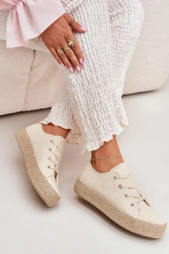 Boto Trampki Damskie Na Platformie Z Plecionką Beżowe Princa