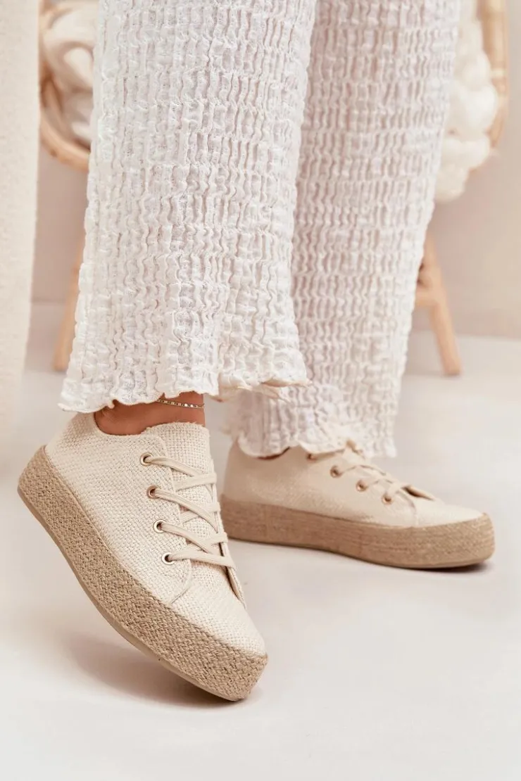 Boto Trampki Damskie Na Platformie Z Plecionką Beżowe Princa