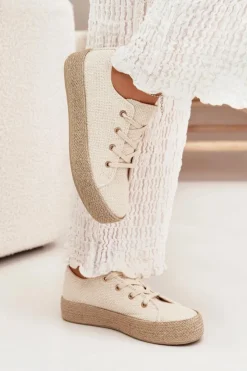 Boto Trampki Damskie Na Platformie Z Plecionką Beżowe Princa