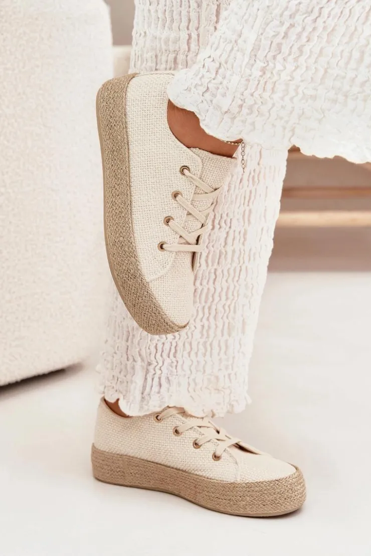 Boto Trampki Damskie Na Platformie Z Plecionką Beżowe Princa