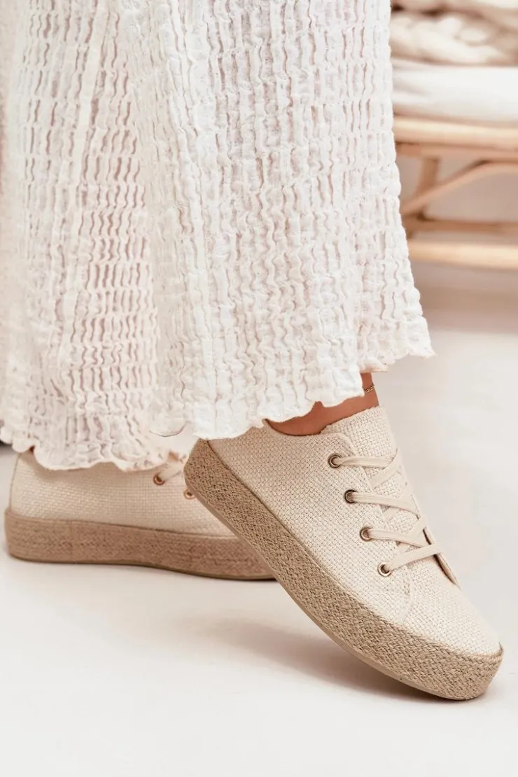 Boto Trampki Damskie Na Platformie Z Plecionką Beżowe Princa