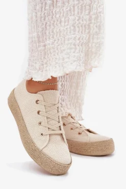 Boto Trampki Damskie Na Platformie Z Plecionką Beżowe Princa