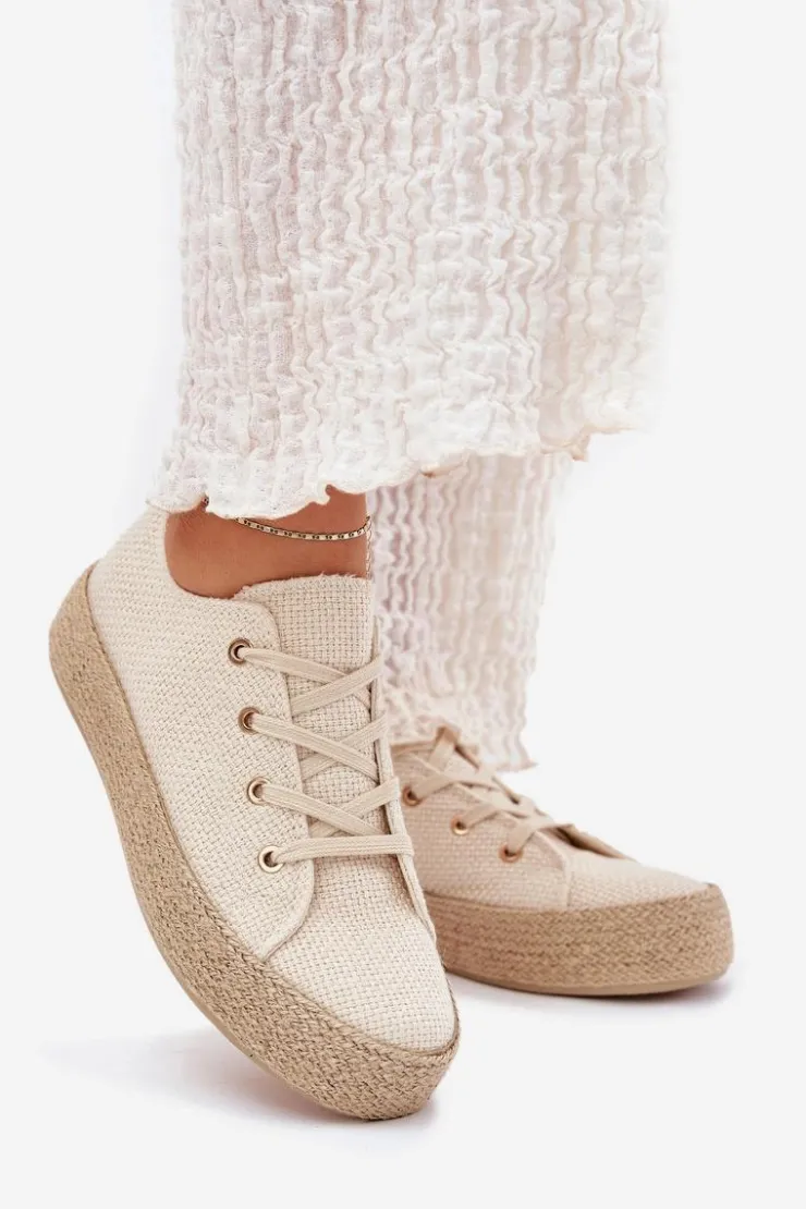Boto Trampki Damskie Na Platformie Z Plecionką Beżowe Princa
