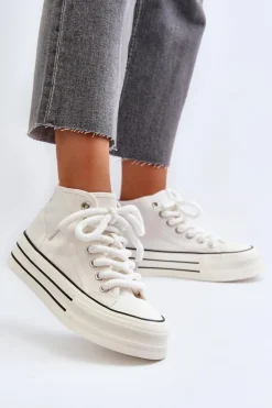 Boto Trampki Damskie Wysokie*Trampki Damskie Na Platformie Białe Aineri Biały