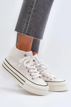 Boto Trampki Damskie Wysokie*Trampki Damskie Na Platformie Białe Aineri Biały