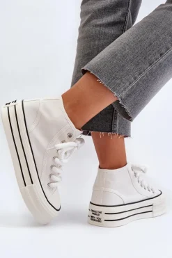 Boto Trampki Damskie Wysokie*Trampki Damskie Na Platformie Białe Aineri Biały
