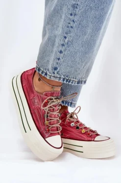 GOE Trampki Damskie Niskie|Sneakersy Damskie*Trampki Damskie Na Platformie RR2N4104 Czerwone Czerwony