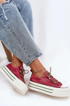 GOE Trampki Damskie Niskie|Sneakersy Damskie*Trampki Damskie Na Platformie RR2N4104 Czerwone Czerwony