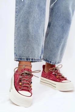 GOE Trampki Damskie Niskie|Sneakersy Damskie*Trampki Damskie Na Platformie RR2N4104 Czerwone Czerwony