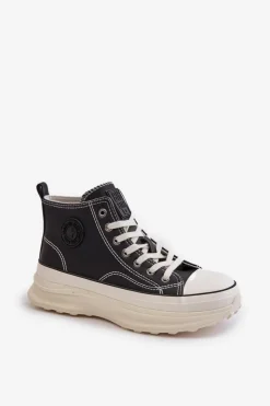 Damskie Big Star Shoes Trampki Damskie Na Platformie Eko Skórzane Big Star OO274063 Czarne