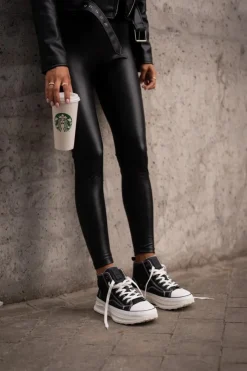 Damskie Big Star Shoes Trampki Damskie Na Platformie Eko Skórzane Big Star OO274063 Czarne