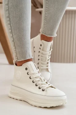 Damskie Big Star Shoes Trampki Damskie Na Platformie Eko Skórzane Big Star OO274064 Białe