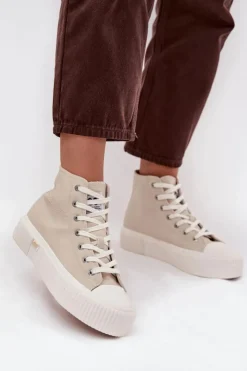 Damskie Lee Trampki Damskie Na Platformie 50253002.35E ISLA WOMEN MID Beżowe
