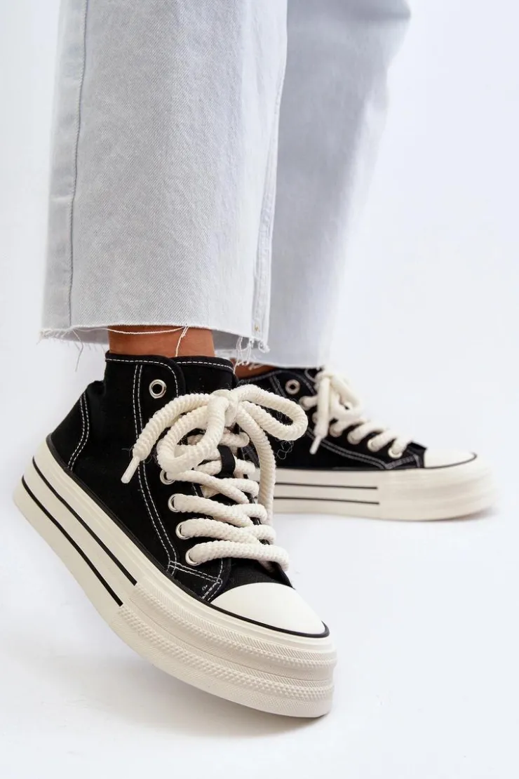 Online Boto Trampki Damskie Na Platformie Czarne Aineri Czarny