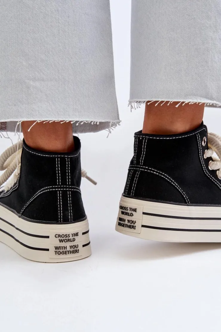 Online Boto Trampki Damskie Na Platformie Czarne Aineri Czarny