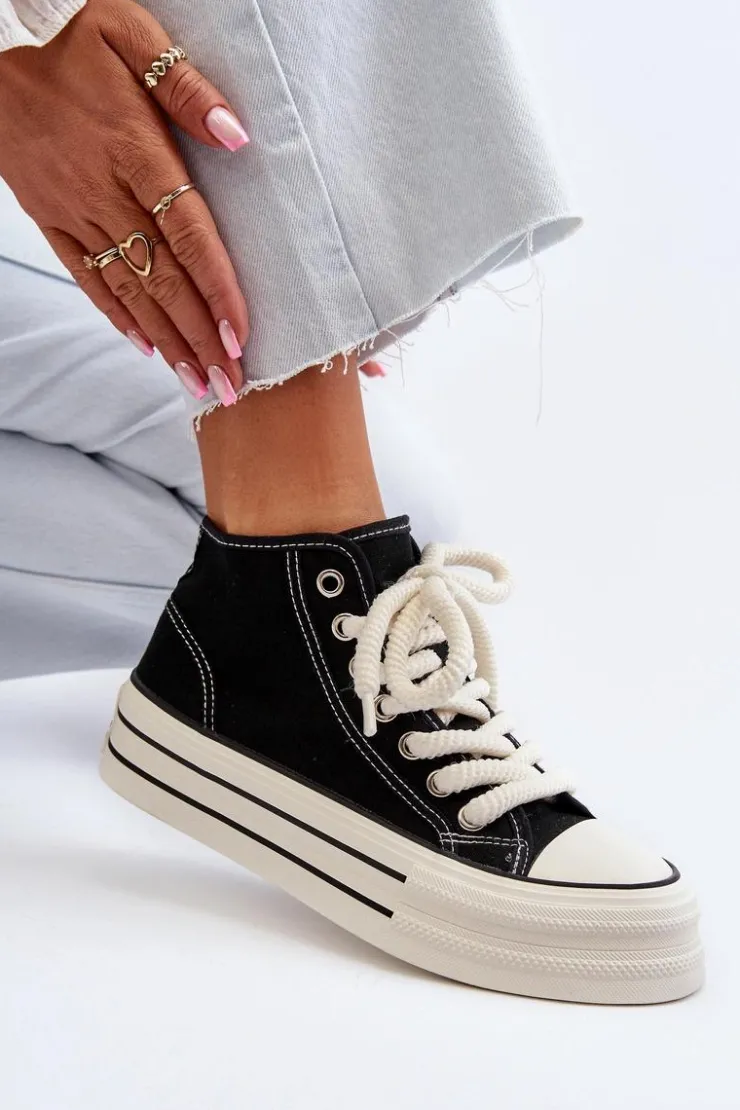 Online Boto Trampki Damskie Na Platformie Czarne Aineri Czarny