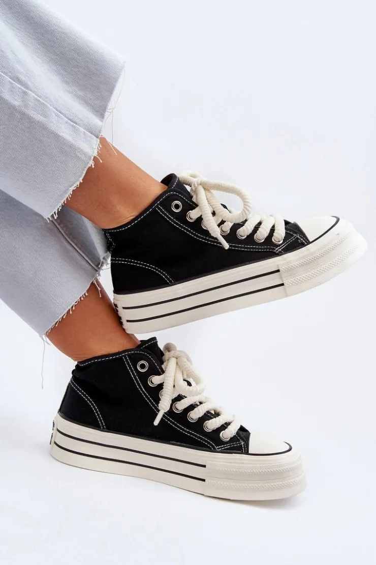 Online Boto Trampki Damskie Na Platformie Czarne Aineri Czarny