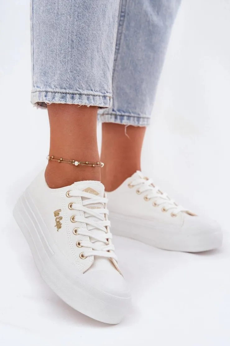 Lee Cooper Trampki Damskie Niskie*Trampki Damskie Na Platformie LCW-25-02-3289 Białe