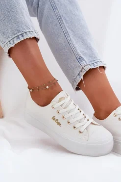 Lee Cooper Trampki Damskie Niskie*Trampki Damskie Na Platformie LCW-25-02-3289 Białe