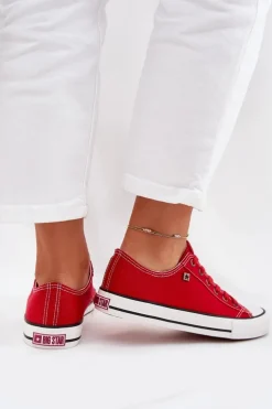 Outlet Big Star Shoes Trampki Damskie Niskie Big Star DD274A234 Czerwone Czerwony