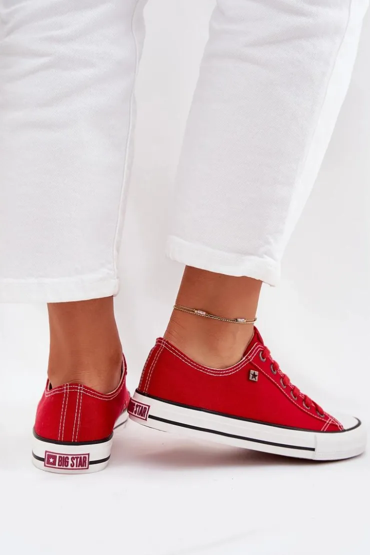 Outlet Big Star Shoes Trampki Damskie Niskie Big Star DD274A234 Czerwone Czerwony